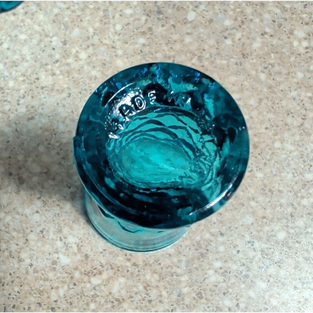 Set of 5 Vintage Diamond Pattern Blue Glass Shot Glasses Made in Tawian